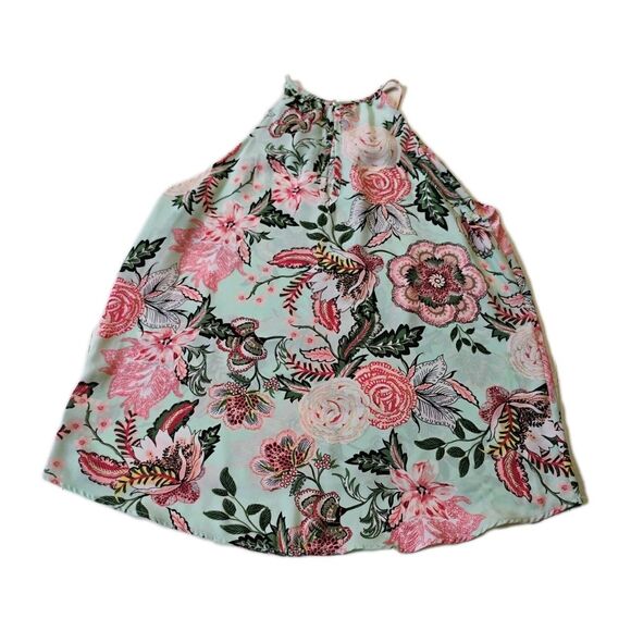 Chenault Women's Floral Light Blue Sleeveless Halter Blouse, Size Petite M - Picture 2 of 9